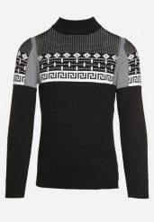 Czarny Sweter Ozdobiony Geometrycznym Wzorem i Ściągaczami Liliatia. Czarne swetry przez głowę męskie Born2be, m, bez wzorów, bez kołnierzyka. Za 64.99 zł.
