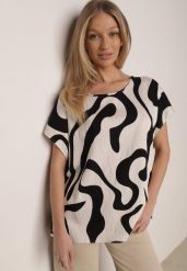 Czarna Wiskozowa Bluzka Oversize z Krótkim Rękawem w Abstrakcyjny Wzór Ginedina. Czarne bluzki damskie Born2be, l, bez wzorów, z jeansu, biznesowe, bez kołnierzyka, bez ramiączek. Za 49.99 zł.