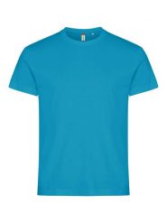 Clique Basic-T męski T-shirt slim z prążkowanym kołnierzem – turquoise. Niebieskie t-shirty męskie CLIQUE, m, bez wzorów, z bawełny, bez kołnierzyka. Za 82.64 zł.