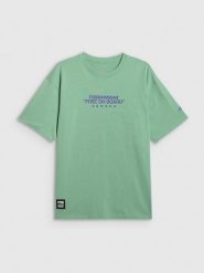 4F T-shirt loose z nadrukiem męski - miętowy M. Niebieskie t-shirty męskie 4f, m, bez wzorów, z materiału, klasyczne, bez kołnierzyka. Za 69.99 zł.