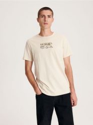 T-shirt regular z nadrukiem - beżowy. Brązowe t-shirty męskie Reserved, l, bez wzorów, z bawełny, bez kołnierzyka. W wyprzedaży za 39.99 zł.
