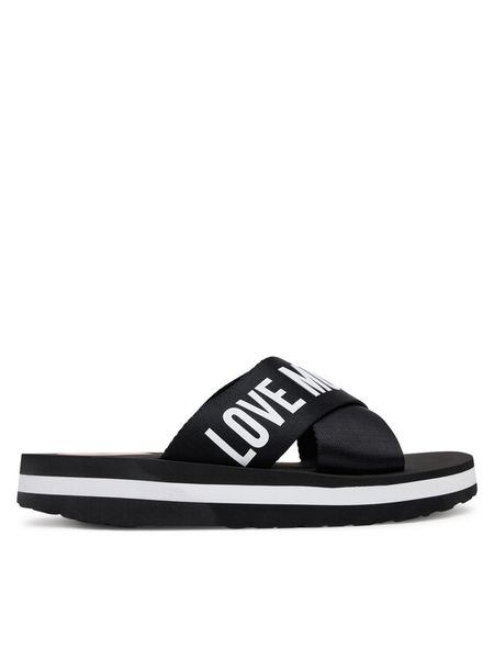 LOVE MOSCHINO Klapki JA28324G0MIX3000 Czarny. Czarne klapki damskie Love Moschino, bez wzorów, z materiału, bez obcasa. Za 582.99 zł.