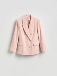 Dwurzędowa marynarka - pastelowy róż. Czerwone żakiety damskie Reserved, l, bez wzorów, z tkaniny. Za 229.99 zł.