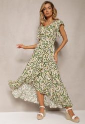 Ciemnozielona Sukienka Boho z Gumką w Pasie i Asymetrycznym Dołem z Wiskozy Anorissa. Zielone sukienki damskie Renee, l, bez wzorów, z wiskozy, boho, z asymetrycznym kołnierzem, bez ramiączek, maxi, asymetryczne. Za 59.99 zł.