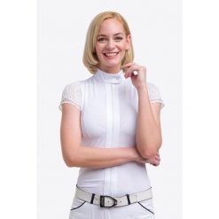 Koszulka wyścigowa Angel. Białe koszule damskie CAVALLIERA, bez wzorów, z koronki, sportowe, bez kołnierzyka, bez ramiączek. W wyprzedaży za 396.00 zł.