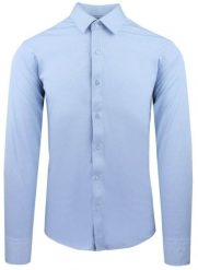 Elegancka Koszula z Dzianinowej Tkaniny - Prosty Krój - Błękitna. Niebieskie koszule męskie Pazzani, bez wzorów, z bawełny, eleganckie, bez kołnierzyka, bez ramiączek. Za 199.00 zł.