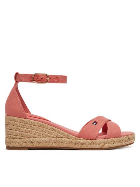 Tommy Hilfiger Espadryle Hemp Crossover Strap Wedge Espadrilles FW0FW09332 Różowy. Czerwone sandały damskie Tommy Hilfiger, bez wzorów, z materiału, bez obcasa, bez zapięcia. Za 368.99 zł.