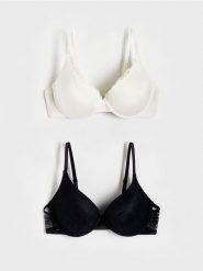 Biustonosz push up z koronką 2 pack - czarny. Czarne biustonosze Reserved, bez wzorów, z koronki. W wyprzedaży za 55.99 zł.