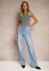 Niebieskie Jeansy o Szerokim Kroju High Waist z Bawełny Eviraena. Niebieskie jeansy damskie Renee, z podwyższonym stanem. Za 119.99 zł.