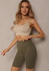 Ciemnozielone Szorty Kolarki High Waist z Elastycznego Materiału Nanestia. Zielone szorty damskie Renee, l, z aplikacjami, z podwyższonym stanem. Za 24.99 zł.