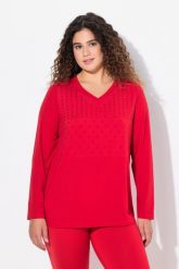 Damskie Bluzka z długim rękawem antybakteryjny materiał dekolt v długi rękaw. Czerwone bluzki damskie Ulla Popken, plus size, bez wzorów, z materiału, klasyczne, bez kołnierzyka, plus size, bez ramiączek. Za 199.99 zł.