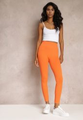 Pomarańczowe Legginsy z Prążkowanej Dzianiny Tarini. Brązowe legginsy damskie Renee, s, bez wzorów, z dzianiny. Za 39.99 zł.
