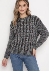 Czarny Sweter w Ozdobny Splot Viosma. Czarne swetry damskie Born2be, m, z aplikacjami, ze splotem, klasyczne, bez kołnierzyka, bez ramiączek, bez kaptura. Za 74.99 zł.