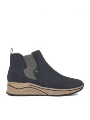 Rieker Botki CEO-N9561-14 Granatowy. Niebieskie botki damskie Rieker, z materiału, bez obcasa, na płaskiej podeszwie, bez zapięcia. Za 309.99 zł.