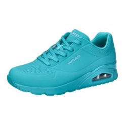Buty do chodzenia damskie Skechers 73690TURQ. Niebieskie obuwie sportowe damskie Skechers, bez wzorów, z jeansu, trekkingowe. Za 289.00 zł.