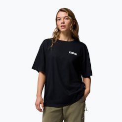 Koszulka trekkingowa damska Columbia Rolling Bend Graphic Oversized Tee. Czarne koszulki sportowe damskie Columbia, bez wzorów, sportowe, bez kołnierzyka. Za 109.99 zł.