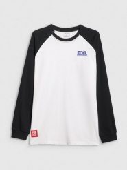 4F Longsleeve oversize męski - biały S. Białe bluzki z długim rękawem męskie 4f, m, z aplikacjami, bez kołnierzyka. Za 99.99 zł.