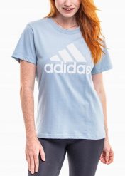 Adidas koszulka Kobieta t-shirt bluzka sportowa wygodna bawełniana. Niebieskie koszulki sportowe damskie Adidas, l, bez wzorów, z bawełny, bez kołnierzyka, bez ramiączek, na fitness i siłownię. Za 105.99 zł.