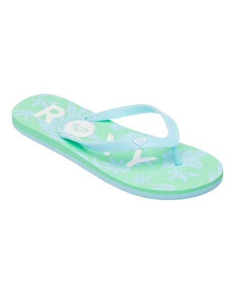 Klapki dla Kobiety TAHITI. Niebieskie klapki damskie Roxy, bez wzorów, z materiału, bez obcasa. Za 89.99 zł.
