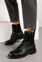 Czarne Skórzane Botki Workery z Ozdobnym Suwakiem Enallis. Czarne botki damskie Renee, ze skóry, bez obcasa, na obcasie, bez zapięcia. Za 379.99 zł.