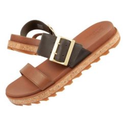Klapki Sorel Roaming Slide NL4177-242 brązowe. Brązowe klapki damskie bez wzorów, z gumy, casualowe, bez obcasa. Za 212.19 zł.