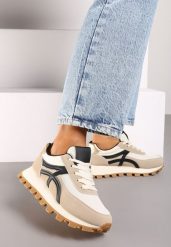 Ciemnobeżowe Sneakersy z Szerokim Bieżnikiem i Sznurowaniem Timatara. Brązowe obuwie sportowe damskie Renee, bez wzorów, z jeansu. Za 89.99 zł.