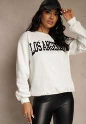 Biała Bluza z Bawełną Ozdobiona Napisem Fezolda. Białe bluzy damskie Renee, l, bez wzorów, z bawełny, bez kaptura. Za 59.99 zł.