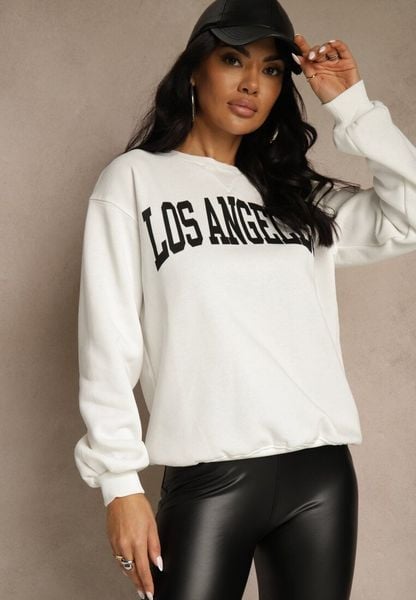 Biała Bluza z Bawełną Ozdobiona Napisem Fezolda. Białe bluzy damskie Renee, l, bez wzorów, z bawełny, bez kaptura. Za 59.99 zł.