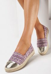 Fioletowe Espadryle z Tweedową Cholewką i Plecioną Podeszwą Erodiana. Fioletowe espadryle damskie Born2be, na lato, bez wzorów, bez obcasa, bez zapięcia. Za 74.99 zł.