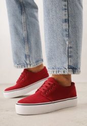 Czerwone Klasyczne Tenisówki z Ozdobnym Paskiem przy Podeszwie Ranora. Czerwone obuwie sportowe damskie Born2be, bez wzorów, z dresówki, tenisowe. Za 39.99 zł.