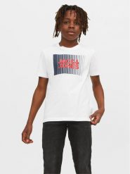 Jack & Jones Junior T-Shirt Corp Logo 12257365 Biały Standard Fit. Białe t-shirty dla chłopców Jack & Jones Junior, bez wzorów, z bawełny, bez ramiączek. Za 39.99 zł.