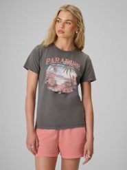 4F T-shirt regular z nadrukiem damski - szary XXL. Szare t-shirty damskie 4f, xxl, bez wzorów, z bawełny, bez kołnierzyka. Za 69.99 zł.