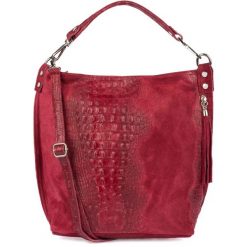 Shopperka skórzana wężowa BELTIMORE W10 bordowa. Czerwone torebki shopper damskie z aplikacjami, z materiału, małe, zamszowe, bez dodatków. Za 241.99 zł.