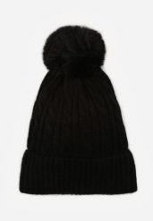 Czarna Czapka w Warkoczowy Splot z Pomponem Vetisare. Czarne czapki i kapelusze damskie Born2be, bez wzorów, z dzianiny. Za 34.99 zł.
