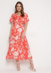 Pomarańczowo-Biała Sukienka Długa z Kopertową Górą w Kwiatowy Print Solmare. Brązowe sukienki damskie Born2be, na co dzień, l, bez wzorów, eleganckie, bez kołnierzyka, bez ramiączek, maxi, kopertowe. Za 64.99 zł.