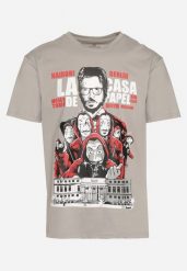 Szary Klasyczny T-shirt z Bawełny z Dużym Nadrukiem Gunelia. Szare t-shirty męskie Born2be, m, bez wzorów, z bawełny, eleganckie, bez kołnierzyka. Za 44.99 zł.