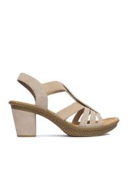 Rieker Sandały CEO-66526-62 Beżowy. Brązowe sandały damskie Rieker, bez wzorów, ze skóry, bez obcasa, na słupku, bez zapięcia. Za 319.99 zł.