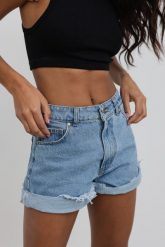 Szorty jeansowe z wysokim stanem w kolorze BLUE - VANITY. Niebieskie szorty sportowe damskie Marsala, na lato, m, bez wzorów, z denimu, casualowe, z podwyższonym stanem. Za 349.90 zł.