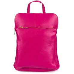 Skórzany plecak damski torba 2w1 elegancki A4 włoski pojemny fuksjowy Vera Pelle S40. Czerwone plecaki damskie bez wzorów, ze skóry, eleganckie. Za 249.99 zł.