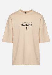 Beżowa Bawełniana Koszulka T-shirt z Krótkim Rękawem Ozdobiony Nadrukami Citara. Brązowe t-shirty męskie Born2be, l, bez wzorów, z bawełny, klasyczne, bez kołnierzyka. Za 54.99 zł.