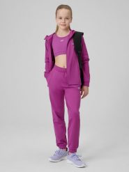 4F Spodnie sportowe joggery dziewczęce - różowe 146/152 (10-12 lat). Czerwone spodnie sportowe dla dziewczynek 4f, bez wzorów, z dzianiny, trekkingowe. Za 129.99 zł.