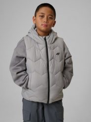 4F Bezrękawnik z wypełnieniem syntetycznym chłopięcy - szara 134 (8-9 lat). Szare kurtki i płaszcze dla chłopców 4f, bez wzorów, z materiału, bez kaptura. Za 139.99 zł.