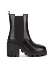 Badura Botki MOANA-01W4-001 Czarny. Czarne botki damskie Badura, ze skóry, bez obcasa, na słupku, bez zapięcia. Za 399.99 zł.