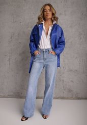 Niebieskie Bawełniane Jeansy High Waist Wide Leg Cariloth. Niebieskie jeansy damskie Renee, z podwyższonym stanem, plus size. Za 109.99 zł.