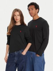AMI Paris Longsleeve BFUTS235.724 Czarny Regular Fit. Czarne bluzki damskie AMI PARIS, l, bez wzorów, z bawełny, bez kołnierzyka, bez ramiączek. Za 809.99 zł.