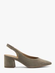 Oliwkowe czółenka damskie slingback ISABEL. Zielone czółenka damskie Ryłko, bez wzorów, z materiału, bez obcasa, na obcasie, bez zapięcia. Za 349.99 zł.