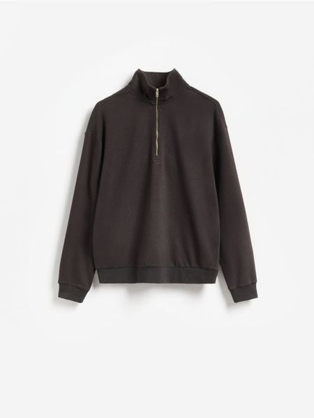 Bluza ze stójką - ciemnoszary. Szare bluzy męskie Reserved, l, bez wzorów, z bawełny, bez kaptura. Za 129.99 zł.