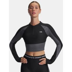 Longsleeve Under Armour HeatGear Rib 1/4 Zip. Czarne bluzy sportowe damskie Under Armour, bez wzorów, bez kaptura, do biegania. Za 149.99 zł.
