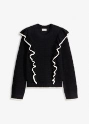 Sweter z cienkiej dzianiny z mieszanki bawełny. Czarne swetry damskie bonprix, bez wzorów, z bawełny, bez kołnierzyka, bez ramiączek, bez kaptura. Za 129.99 zł.