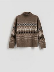 Wełniany sweter - wielobarwny. Swetry damskie Reserved, l, bez wzorów, z dzianiny, bez kołnierzyka, bez ramiączek, bez kaptura. Za 259.99 zł.